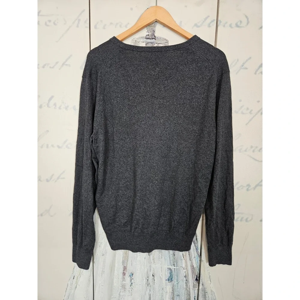 Banana Republic V-Neck Sweater Large Charcoal Gray Silk Cashmere Blend Luxury L